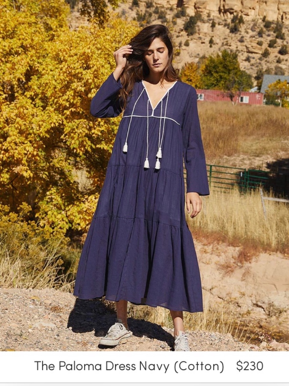 Christy Dawn Navy Tiered V-Neck Maxi Dress with Tassel Ties